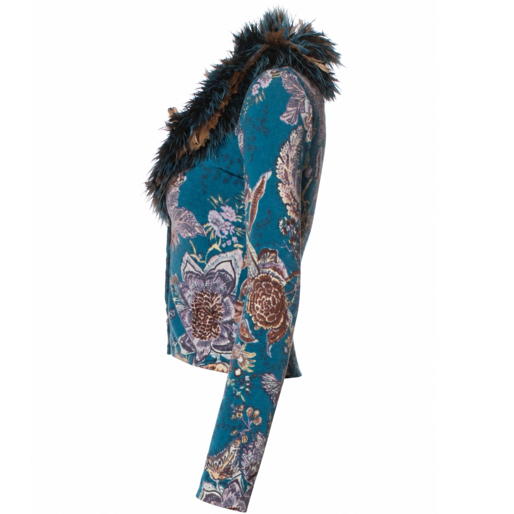 Blumarine Vintage 1990's Feather Collar Floral Printed Cardigan Size 2 - Picture 2 of 6